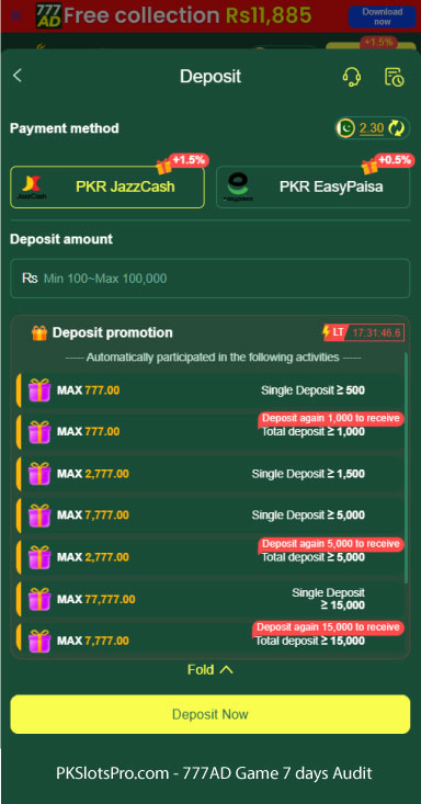 A screenshot showing all deposit promotions with figure and payment methods
