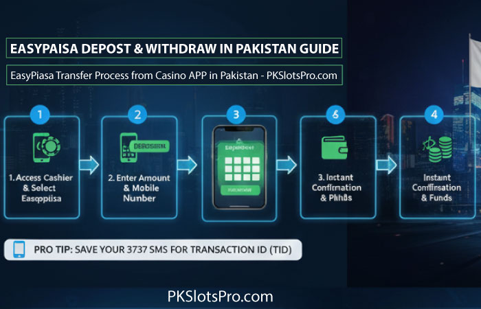Easypaisa deposti and withdraw in pakistan explained in steps usingg relvant icons and text