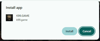 Browser-based app installation prompt for K99.Game on an Android device during a technical safety audit.