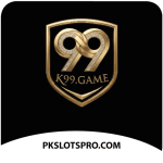Official K99.Game logo featuring a gold shield design, used for the PKSlotsPro safety review and audit.