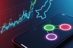 Professional blog thumbnail for Wingo Prediction Pakistan Guide showing a smartphone with Red, Green, and Violet color nodes on a background of digital analytics and a glowing map of Pakistan.