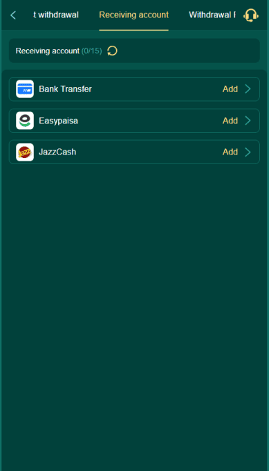 10s Bet withdrawal screen showing JazzCash and Easypaisa account binding for real money payouts.