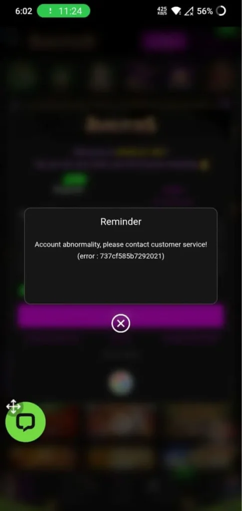 804Slot.bet account abnormality error message shown to Pakistani player after contacting support about refused withdrawal